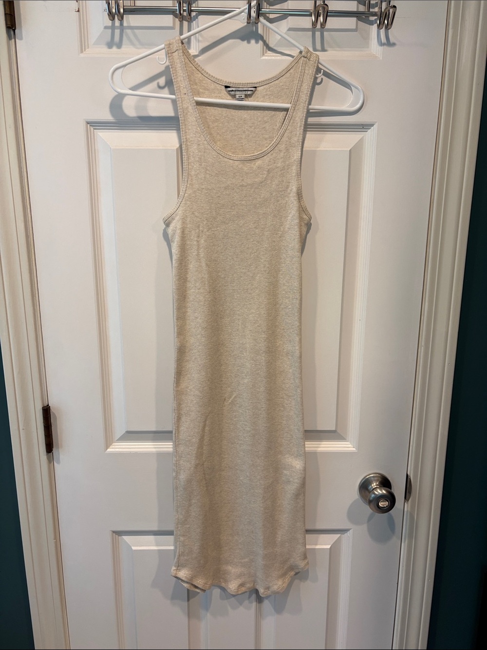 American Eagle Outfitters Cream Ribbed Tank Midi Dress